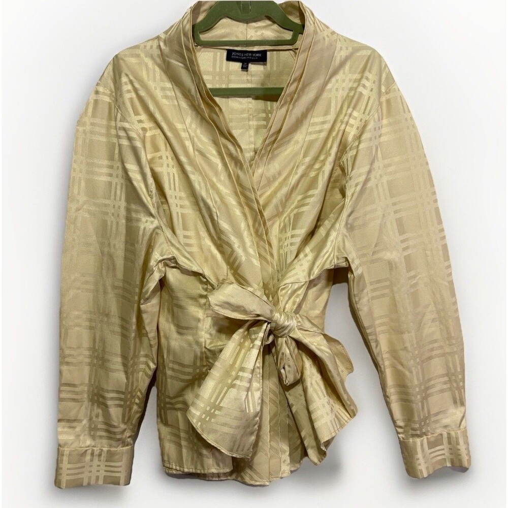 Jones New York Signature Women's Kimono Wrap Blouse Top Elegant Dressy 2X Beige